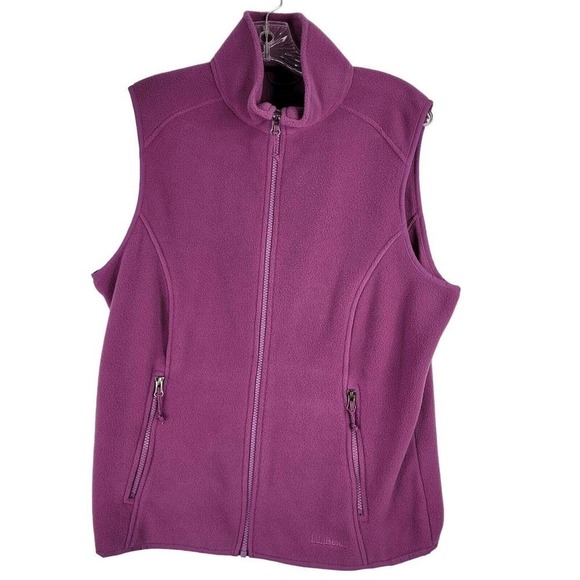 LL Bean Fleece Vest Full Zip Women’s Size Medium Ski Pockets Purple Polartec - Picture 2 of 9